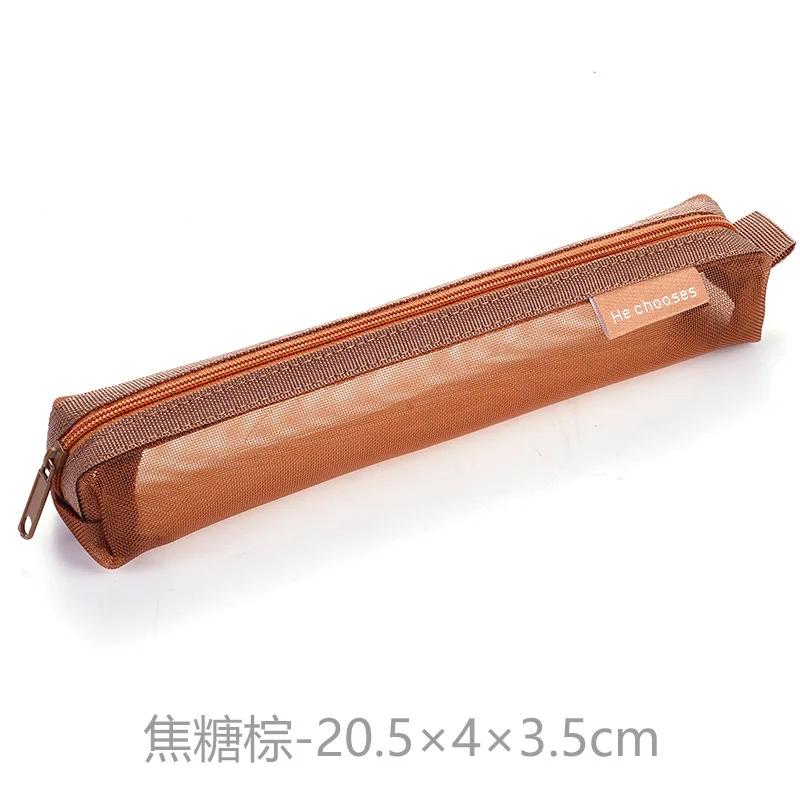 Makeup Case Mesh Transparent Cosmetic Brush Bags Students Solid Color Zipper Nylon School Pencil Case