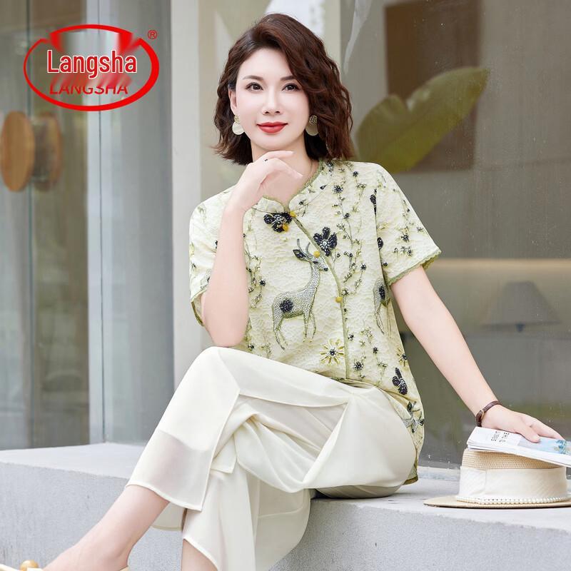 LangSha New Chinese Style Floral Chiffon Set 4XL
