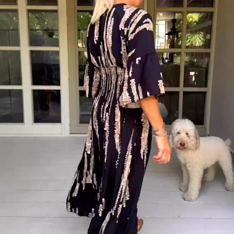 Summer Fashion V-neck Dress Women's Printed Dress Fashionable and Elegant Dress