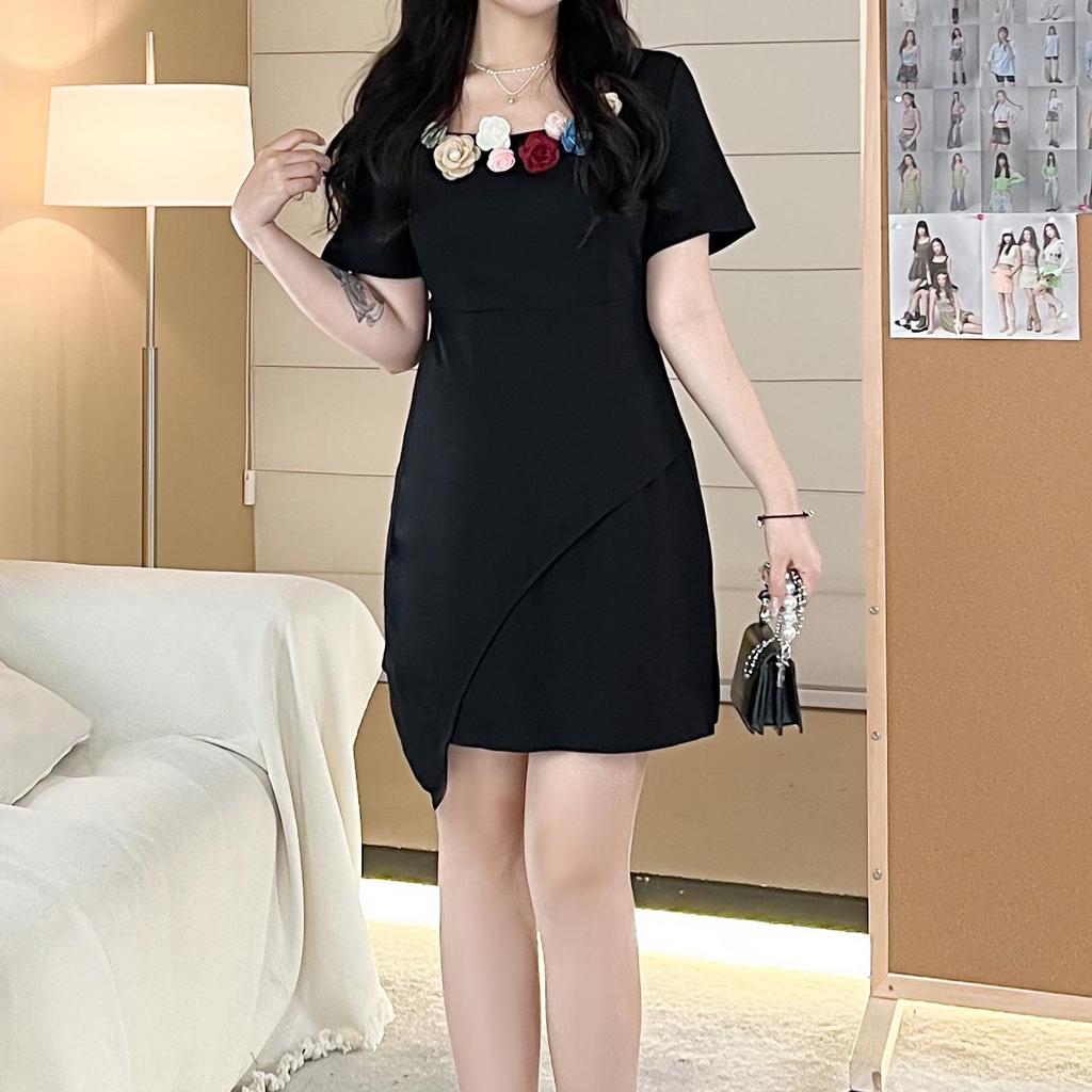 Summer Plus Size Korean-Style Floral Short Sleeve Dress for Casual Students