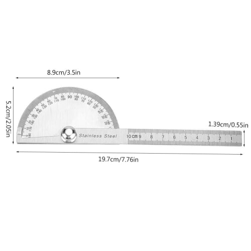 Rotating Protractor Ruler, 0-180 Degrees, Stainless Steel, Ruler, Measuring Tool, Angle and Length Measurement, Suitable for Student Drawings, Enginee