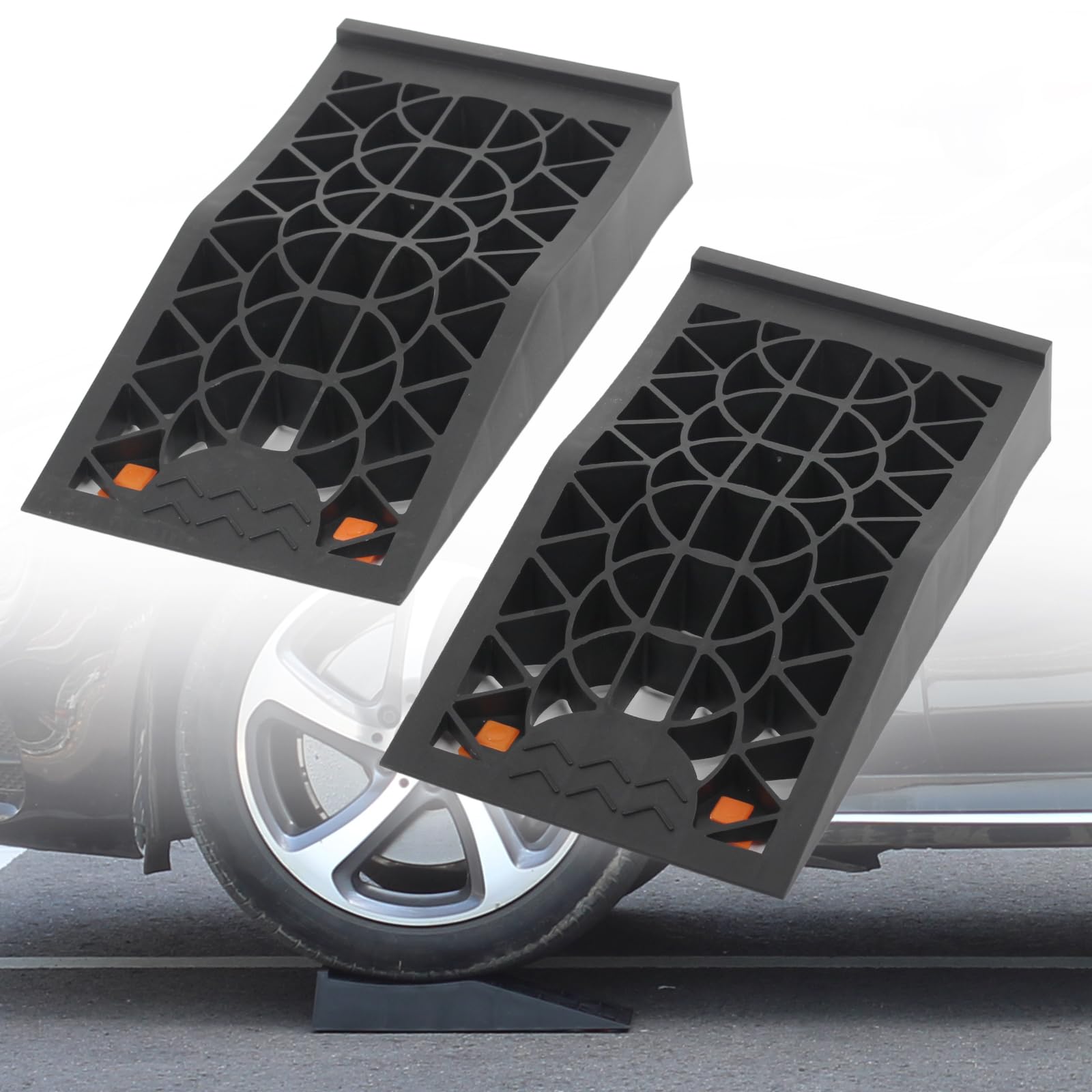 

OULEME Car Tire Ramps for Lowered Vehicles, 6-Ton Load Capacity, Jack Assist, Lightweight, Compact Width, Set of 2, Black