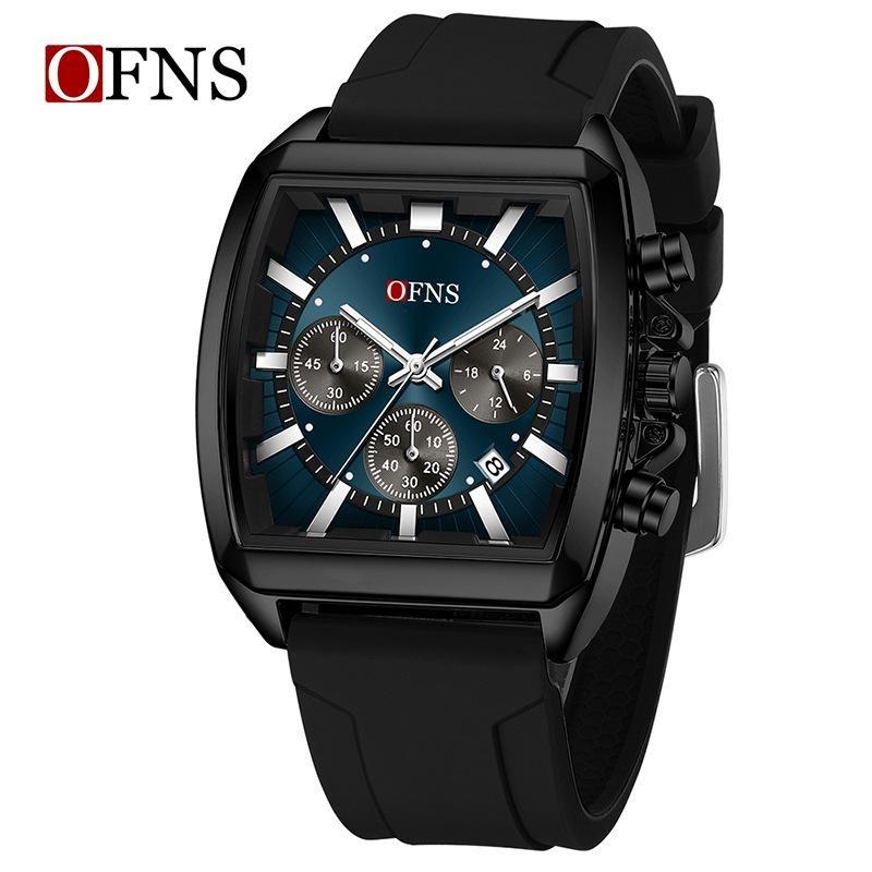 Herren Square Chronograph Armbanduhren Silikon-/Netzarmband, Luxuriöse Stilvolle Analoge Uhr für Arbeit & Streetwear