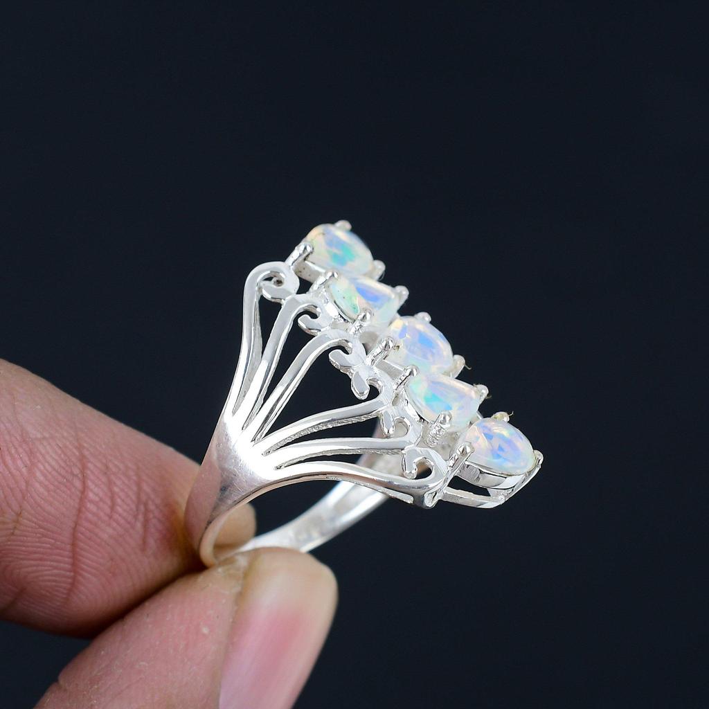 Anel de pedra preciosa de opala etíope natural facetada, prata esterlina 925 sólida, formato de lágrima, pedra preciosa, feito à mão, haste aberta, joia, presente para mulheres e meninas