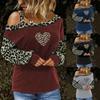 Leopard Womens Print Cold One Shoulder Tshirt Blouse Long Sleeve Casual Tops