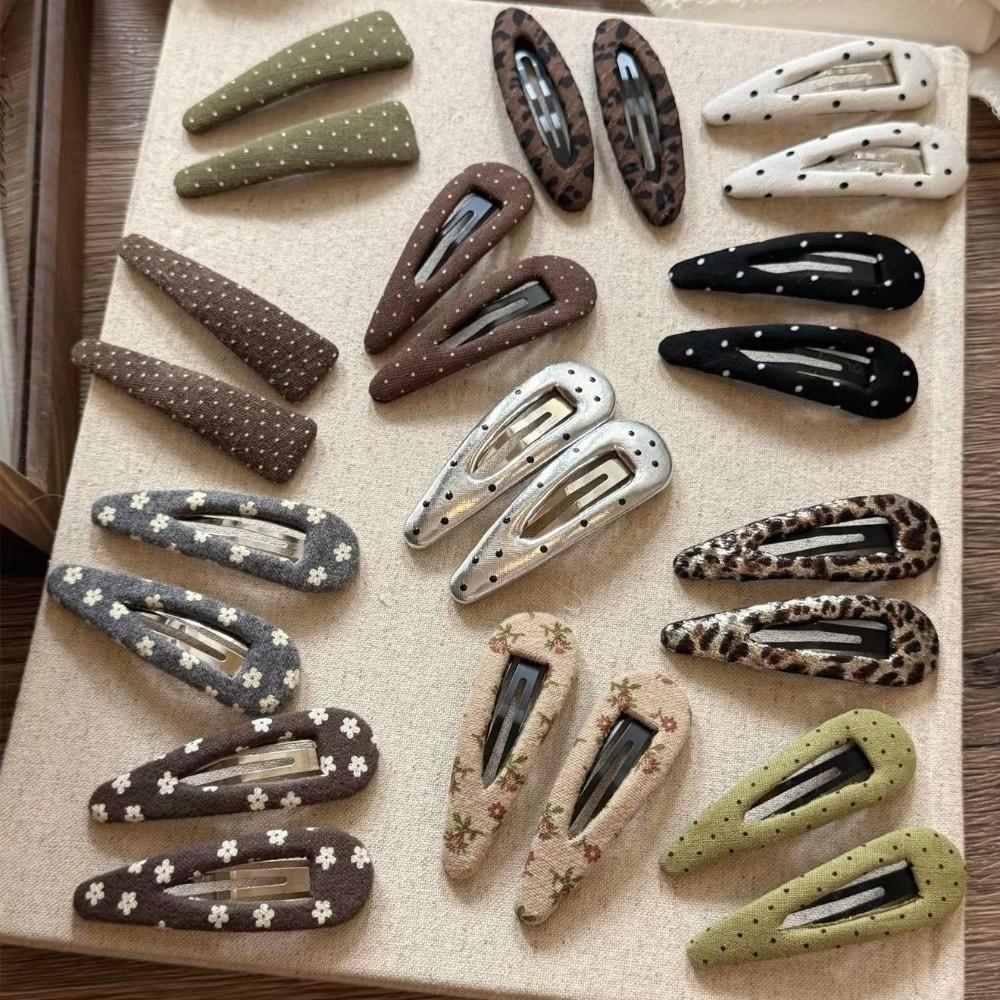 1 Pair French Style Fabric Hair Clips Oval Shape Floral Barrette Sweet BB Hair Clip for Women