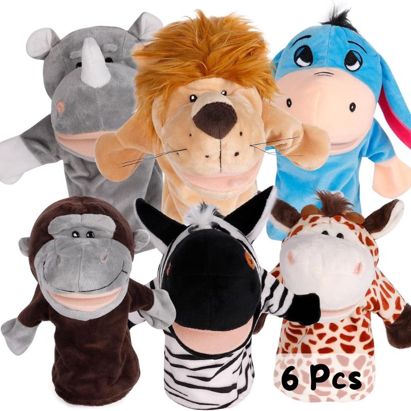 4-12Pcs Animal Hand Puppets Stuffed Plush Animals with Working Mouth for Party Favors Birthday Gifts Storytelling Theater 25cm