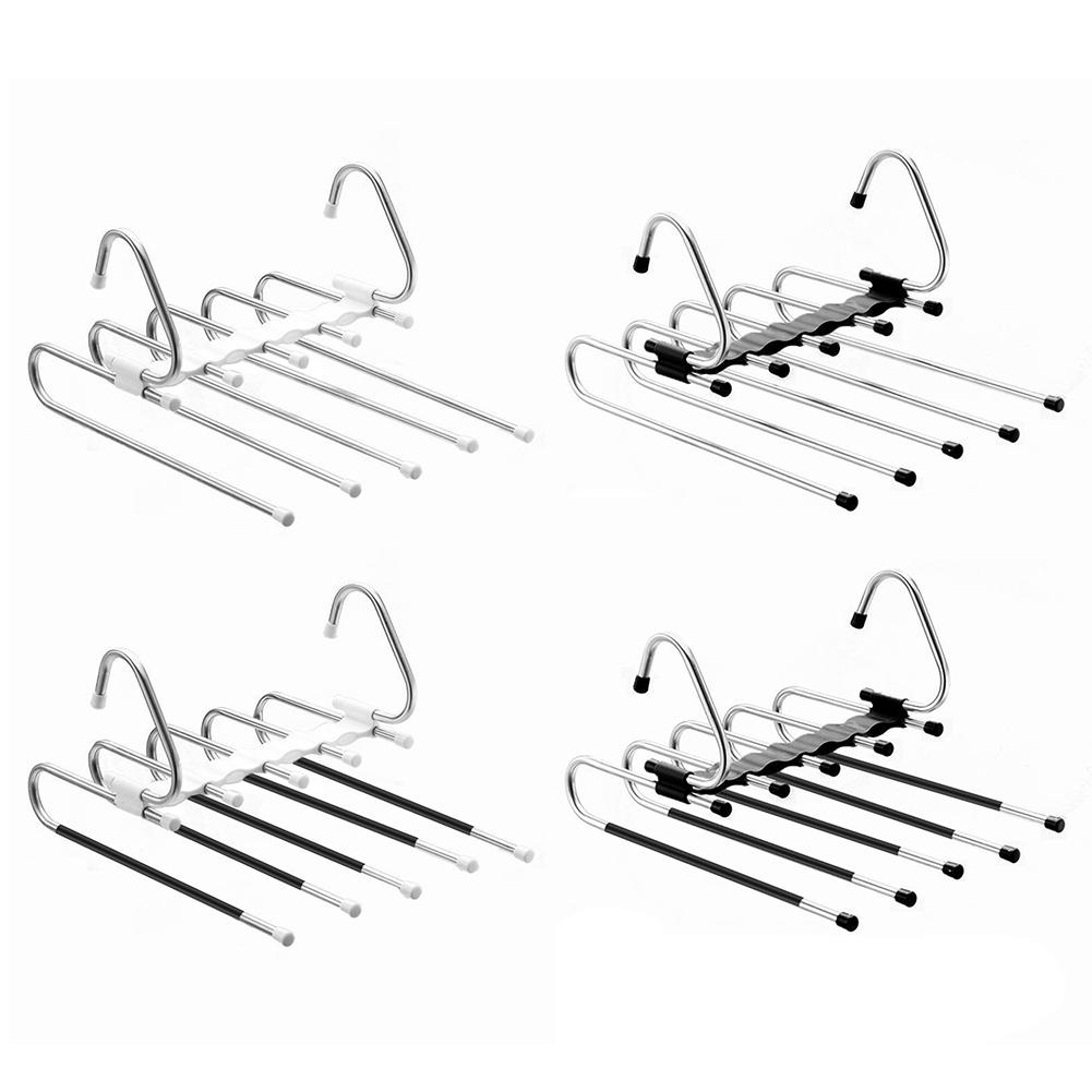 Stainless Steel Folding Clothes Rack Multifunction Telescopic Pants Hanger Space Saving Multi-Layer Pants Rack for Home Storage