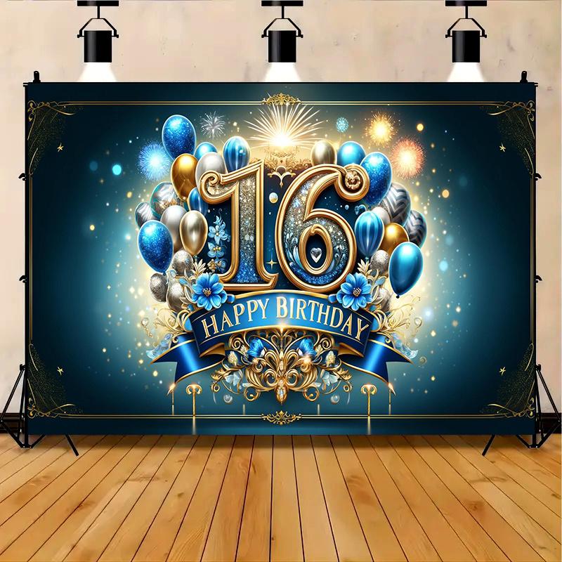 16th Birthday Celebration Banner - Polyester Fiber Party Decoration, Suitable for Home, Garden, Studio and Outdoor Activities