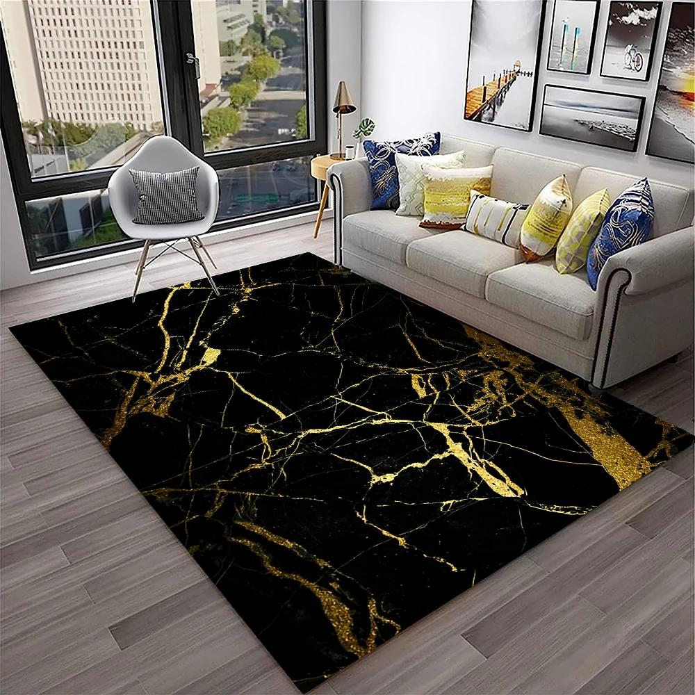 Luxurious Black Green Gold Colour Marble 3D Carpet Rug for Home Living Room Sofa Doormat Decor,kids Area Rug Non-slip Floor Mat