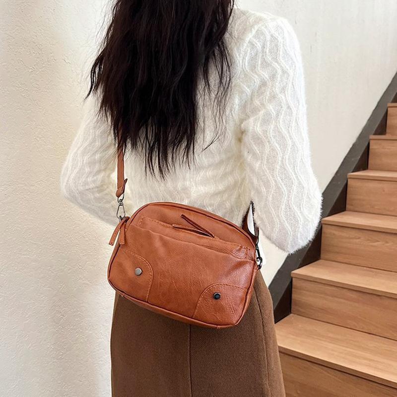 Bolsos de hombro sencillos Vintage para mujer, Bolso pequeño, bandolera para teléfono, bolso de mensajero cuadrado de cuero PU suave