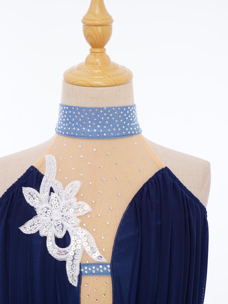 Dívčí trikot bez rukávů Třpytivé kamínky Síťovaná patchworková barevná bloková gymnastika krasobruslení Kostým