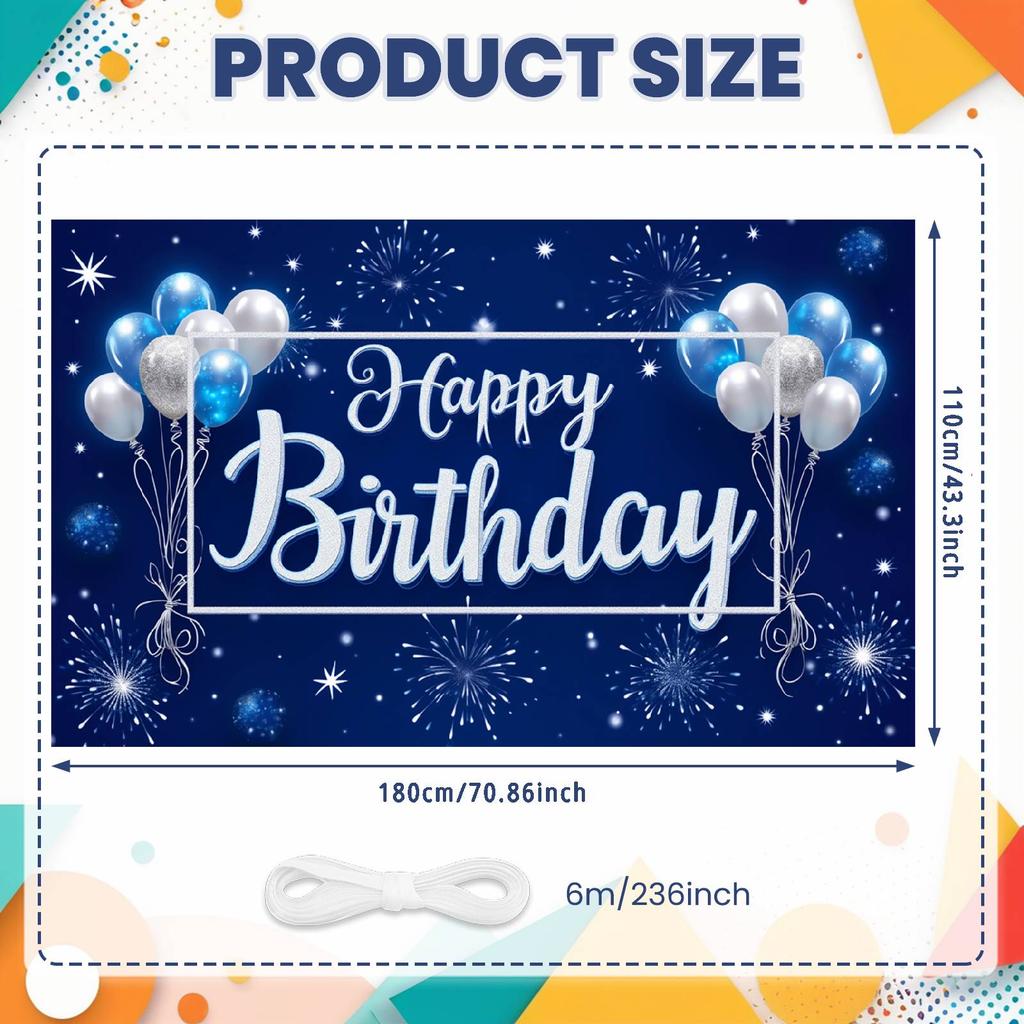 Happy Birthday Banner Purple Blue Balloon Glitter Design Birthday Party Backdrop Decoration Photography Background Prop