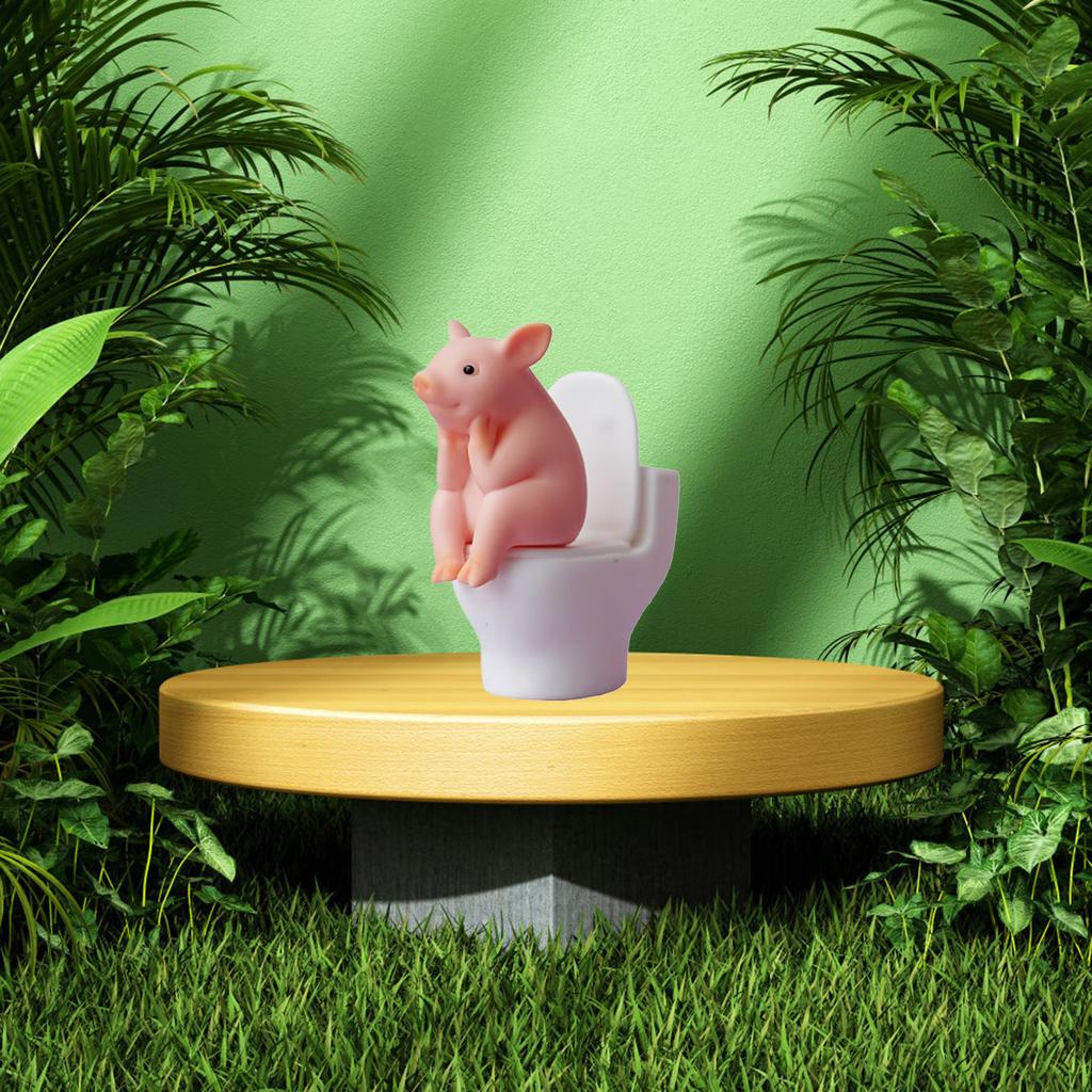 Toilet Thinking Pig Statue,Creative Toilet Cute Pig Ornaments Simulation Animal Model Cartoon Exquisite Gift
