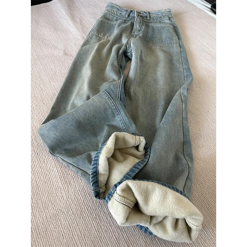 

Women s Plus Size High-Waisted Fleece-Lined Wide-Leg Jeans - Winter 2024 2XL