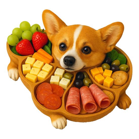 Dřevěný servírovací podnos s více přihrádkami Rustický tvar psa Sýrová, masová, ovocná deska na svačiny pro večírky Rodinné večeře Dekorace ve stylu farmy Dárek