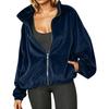 Damen Kapuzenpullover mit Reißverschluss Stehkragen Farbe Langarm Lässige Jacke Oberbekleidung
