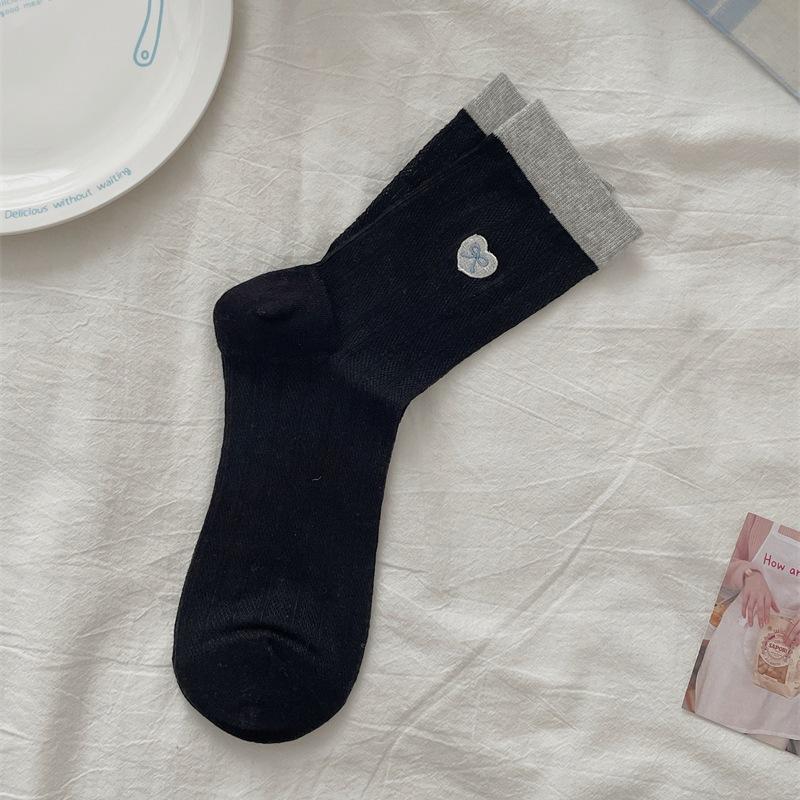 Women's Thin Cotton Love Bow Embroidery Color Collision Mesh Breathable Tube Stack Socks