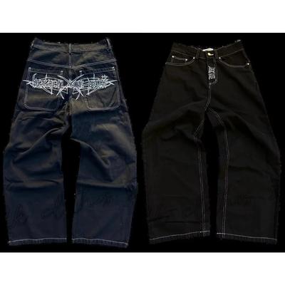 Jeans Streetwear Y2K Rétro Hip Hop Brodés Baggy Jeans Rétro Noir Pantalon Homme Femme Nouveau Pantalon Taille Haute Jambe Large
