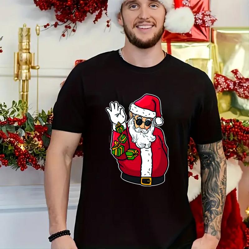 Funny Christmas Unisexs TShirts Round Neck Short Sleeve Tee Shirt Festive Holiday Tees Tops Christmas Santa Fashion Casual Tops