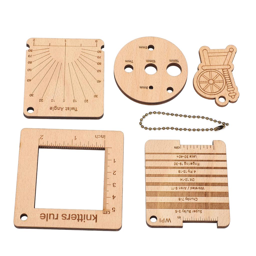 Measuring Ruler Set Yarn Length Density Angle Gauge Wooden Round Punching Ruler for Knitting Projects