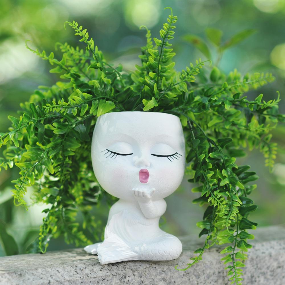 Face Planter Pots Cactus Succulent Planter Resin Closed Eyes  Face Flower Pot With Drainage Hole For Indoor Outdoor