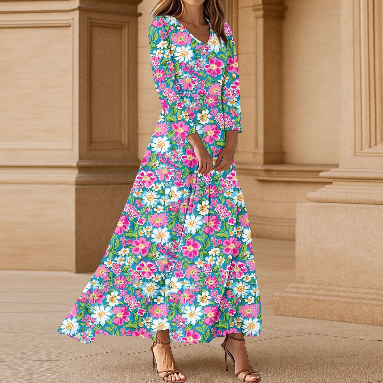 

Сукні для жінок Вінтажна туніка з талією Міді сукня Літня повсякденна сукня з рукавом 3/4 S