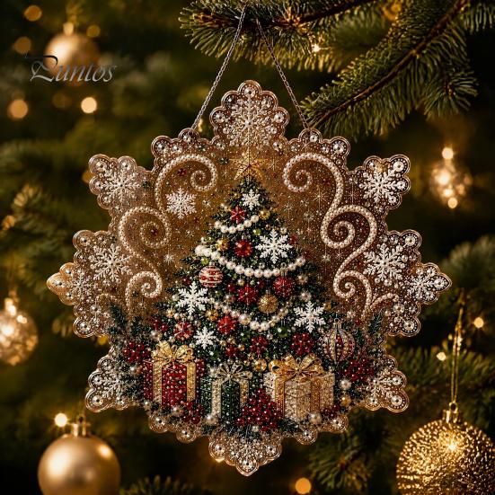 Festive Home Decor Accents Christmas Faux Pearl Art Hanging Ornament Kit, DIY Beads Painting Craft Kits for Adults Suncatcher, Snowflake Shape Acrylic