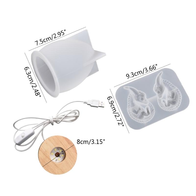 3D Drachenei Licht Harzform, Drachen Silikonform Set Holz Lichtbasis Epoxid Gussform für Tischlampe Heimdeko