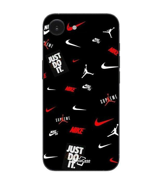 Coque Maniacase Pour Iphone 16E NIKE JORDAN BLANC ROUGE fond noir