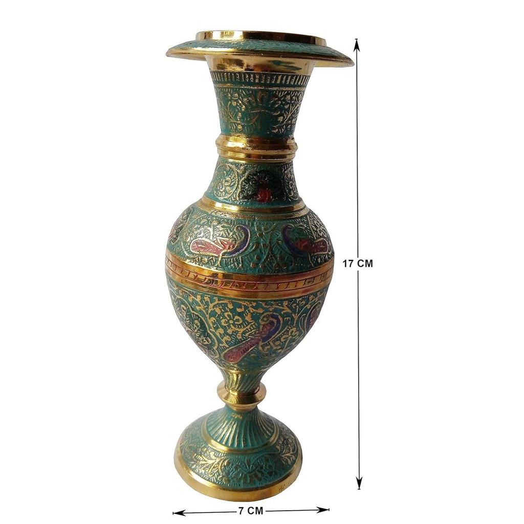 Handgefertigte Kashmiri Glasmuster Messing Blumenvase 17 CM (Himmelblau)