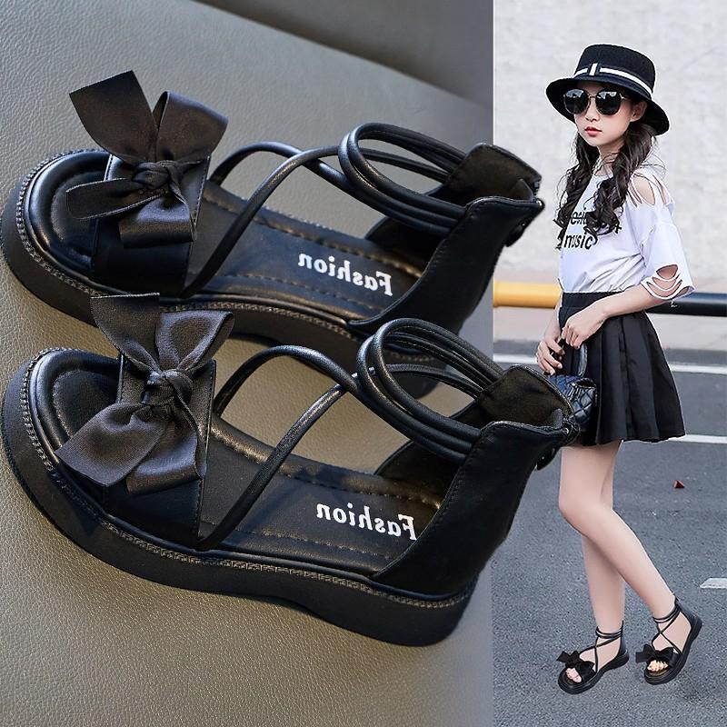 

[Girls Summer Sandals Princess Bow Soft Sole Roman High Top for Kids] size 37 чорний