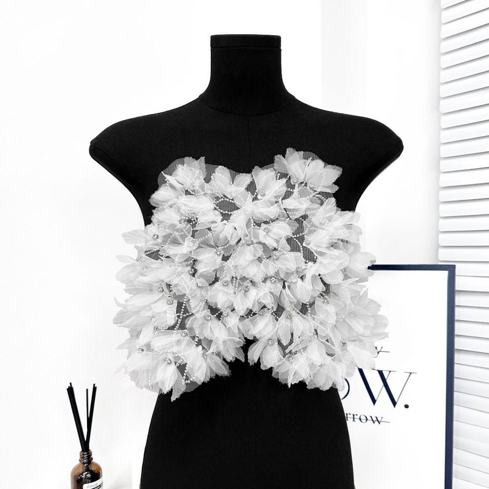 Двухслойная сетка Кружевные Аксессуары Плиссированный Дизайн Обхват Груди DIY Аксессуары для Одежды Тяжелая Промышленность Воланная Отделка Аппликация с Бусинами L белый