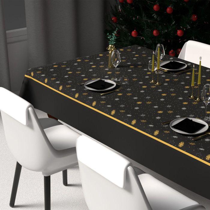 Nappe festive imprimée anti-tâches rectangle 140x240 cm FLOCONS, par Soleil d'Ocre