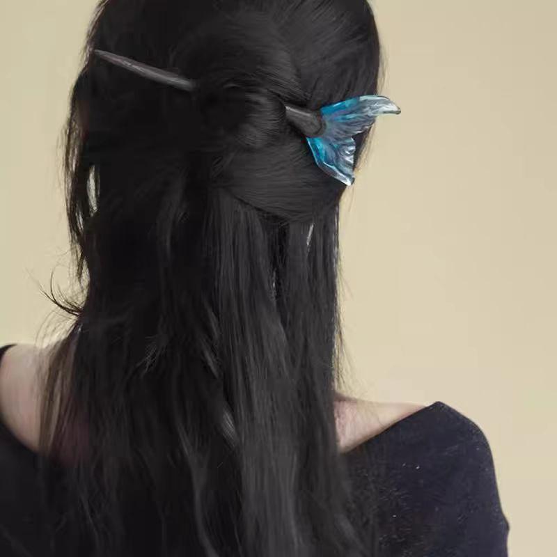 Chinesischer Stil Blaue Fischschwanz-Haarnadel Neu Aufgewickeltes Haar Modische High-End Haaraccessoires Antiker Stil Damen Haaraccessoires