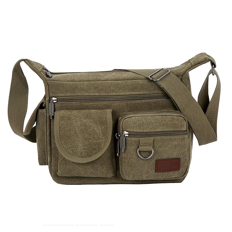 Vintage Canvas Messenger Bag for Men Multi-Pocket Crossbody Shoulder Bag for Hiking and Outdoor Use