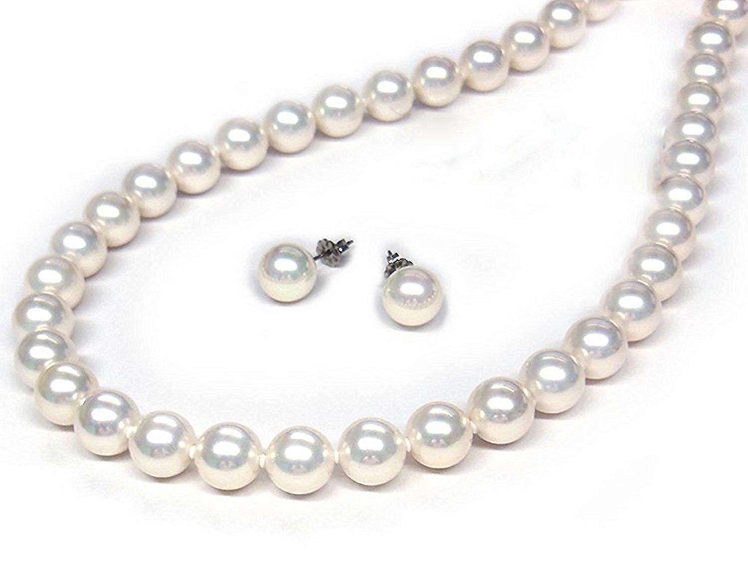 

Pearl Necklace, Akoya Pearl Necklace & Earrings Set White, 9mm, 45cm Earrings Made in Japan [Gift Wrapped]