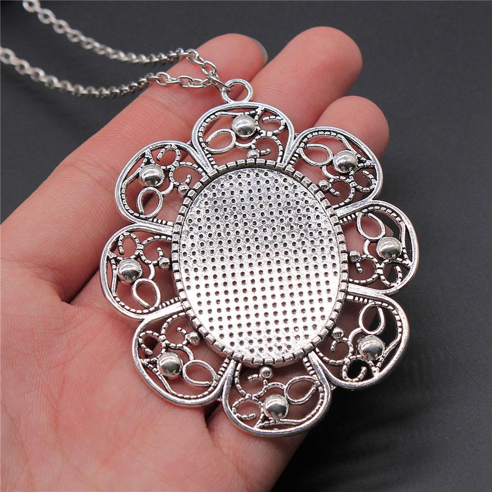 45cm Or 70cm Long Chain Necklace Oval Glass Cabochon Base Setting Tray Minimalist Jewelry Components QN054