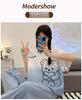 Women's Korean Style Cartoon Pajama Set - Short Sleeve, Long Pants, Plus Size, Casual Homewear