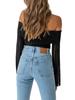 Women Y2k Fairy Off Shoulder Long Sleeve Top Tee Slim Fitted Crop Tops Basic T-Shirts Pullover Blouse Streetwear