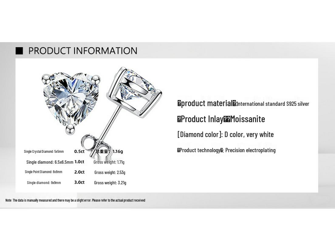 

925 Silver Heart-Shaped Moissanite Earrings, 3 Carat - Perfect Gift for Girlfriend or Best Friend 0.5 carat each (pair)