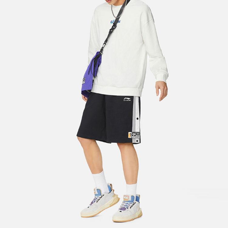 Li Ning Sports Basketball Series Button Splicing Knitted Loose Sports Shorts Men Shorts Black AKSS507-2