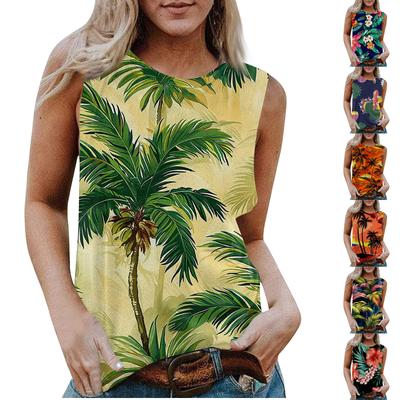 Women's Round Neck Casual Sleeveless X Hawaiian Printed Vest T-shirt Top