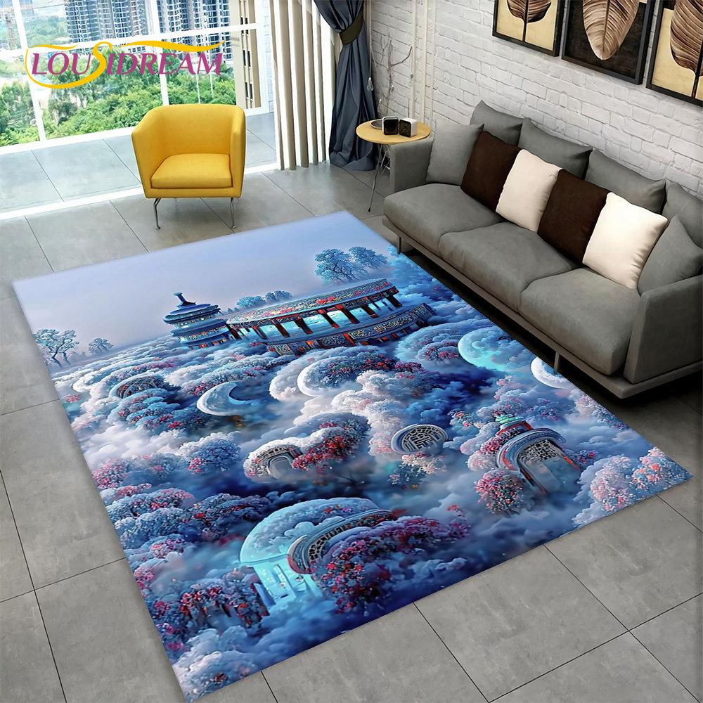 3D Beautiful Dream Magic Castle Scenic Area Rug,Carpet Rug for Living Room Bedroom Sofa Doormat Kitchen Decor Non-slip Floor Mat