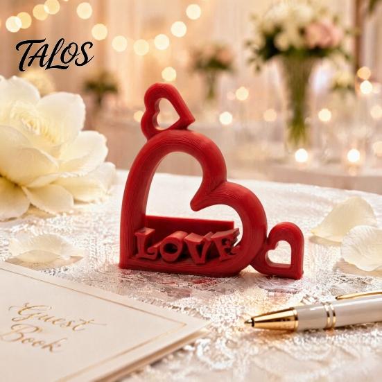 Couple Gift for Anniversary Heart Photo Stand with Embossed LOVE Letters, 3D Printed Vertical Slot Wedding Sign In Table Decoration Picture