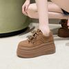 Sneakers da Donna in Pelle 8CM Autunno Primavera Marroni Scarpe Casual da Passeggio Sneakers Chunky con Zeppa Scarpe Sportive da Skateboard Donna