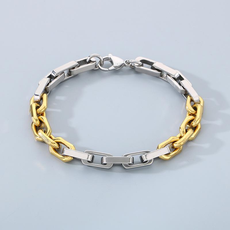 8MM Stainless Steel Bamboo Chain Men's Bracelet Personalized Mixed Color Patchwork Square Chain Accessories Rock Jewelry