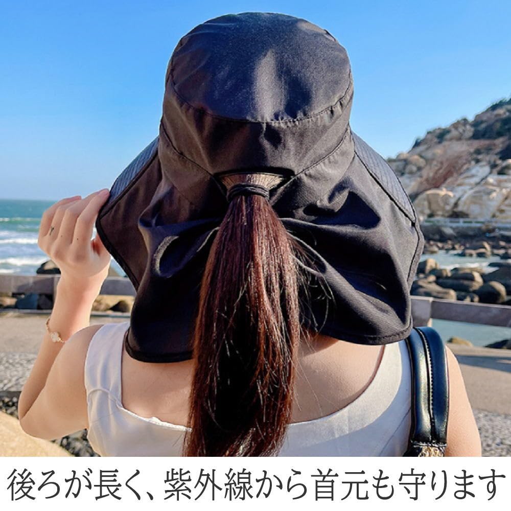 UV Protection Wide with Chin Compact Black [Celvish] Women's Hat, Brim, Strap, Foldable, Lightweight,