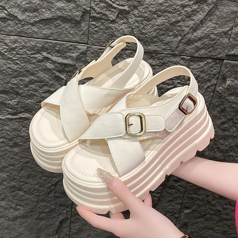 Fashion Summer Women Canvas Thick Sole Sandals New 2024 Peep Toe Flip-Flops 8CM High Platform Sandal Buckle Shoes Woman Zapatillas Mujer