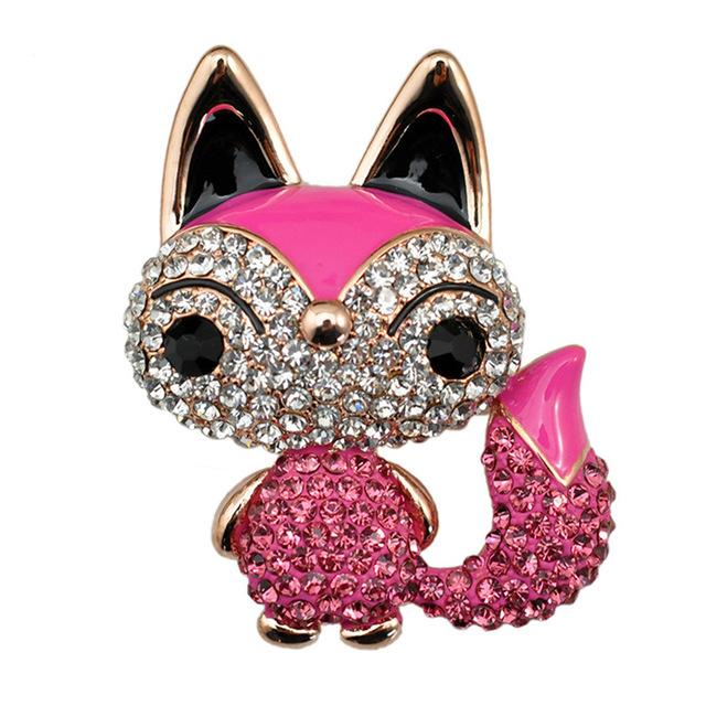 

Милая маленькая брошь в виде лисы со стразами и кристаллами, булавки для пальто, шляпы, аксессуары для женщин, блестящие ювелирные булавки розовый
